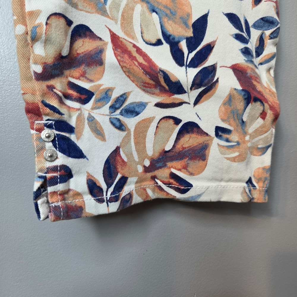 Gloria Vanderbilt Amanda Capri Pants 14 Tropical Monstera Leaf Print Blue Orange - Picture 2 of 8